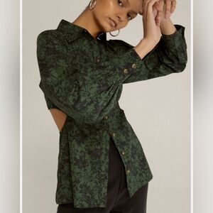 Free People Green Floral Button Down Shirt